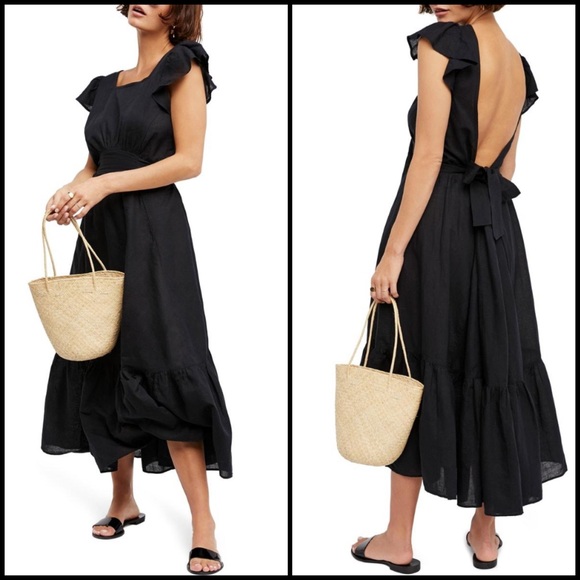 Free People Dresses & Skirts - Free People Linen Cotton Open Back Midi Sun Dress